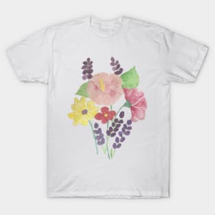 watercolour pink flowers watercolor purple flowers pink and purple flowers T-Shirt